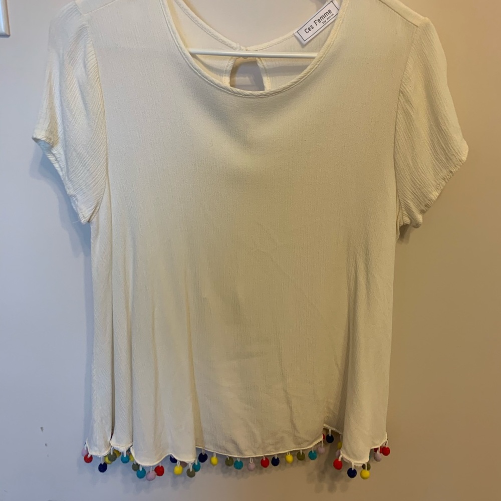 Boutique white shirt with poms